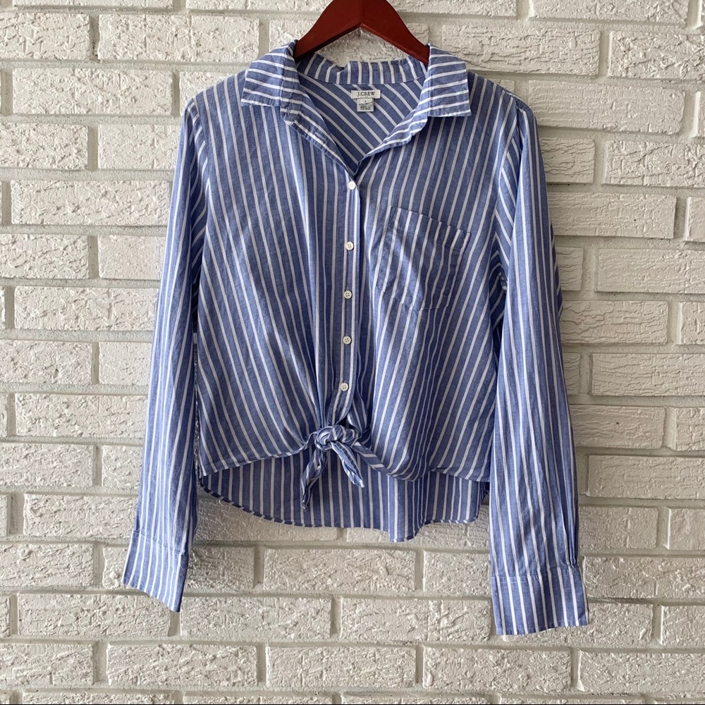 J. Crew Long Sleeve Front Tie Knot Blue Size Large - Picture 1 of 8